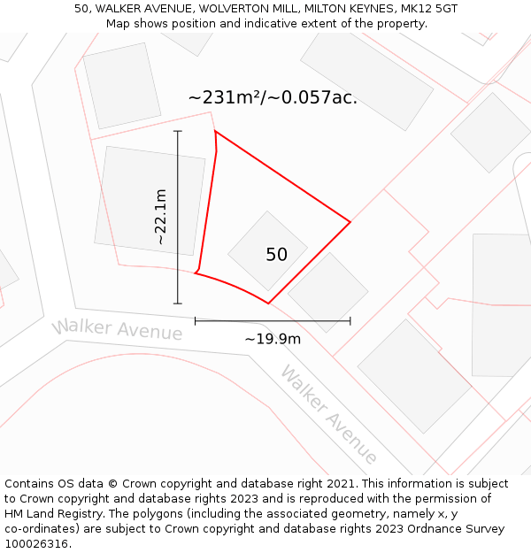 50, WALKER AVENUE, WOLVERTON MILL, MILTON KEYNES, MK12 5GT: Plot and title map