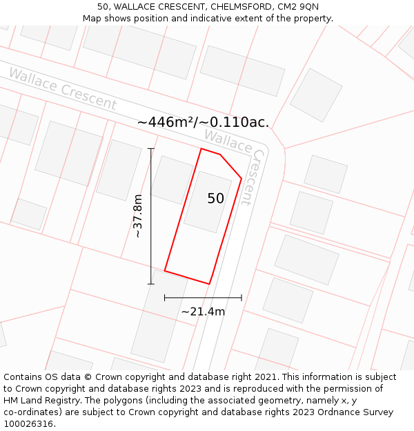 50, WALLACE CRESCENT, CHELMSFORD, CM2 9QN: Plot and title map