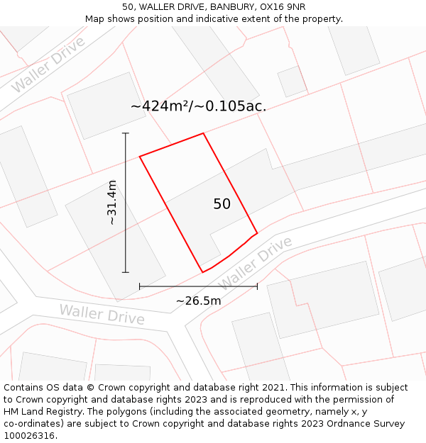 50, WALLER DRIVE, BANBURY, OX16 9NR: Plot and title map