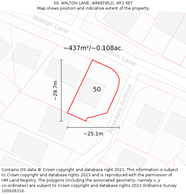 50, WALTON LANE, WAKEFIELD, WF2 6ET: Plot and title map