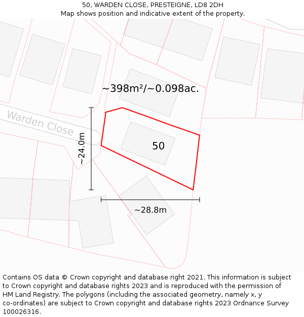 50, WARDEN CLOSE, PRESTEIGNE, LD8 2DH: Plot and title map