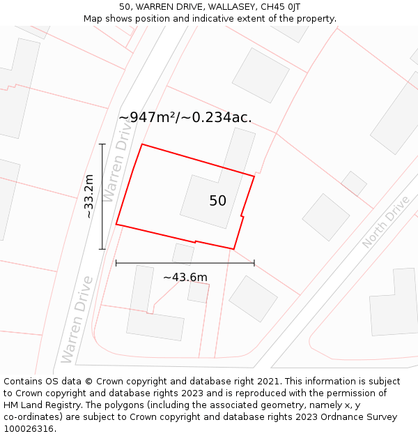 50, WARREN DRIVE, WALLASEY, CH45 0JT: Plot and title map