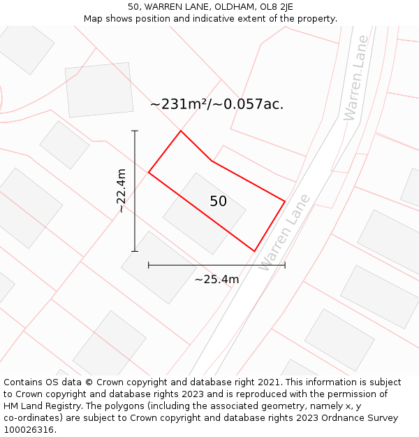 50, WARREN LANE, OLDHAM, OL8 2JE: Plot and title map