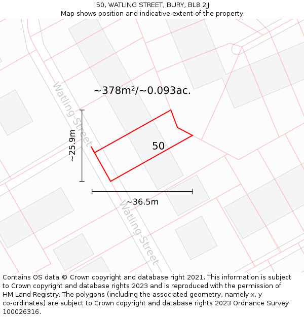 50, WATLING STREET, BURY, BL8 2JJ: Plot and title map