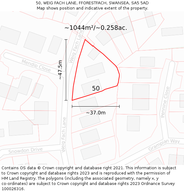 50, WEIG FACH LANE, FFORESTFACH, SWANSEA, SA5 5AD: Plot and title map