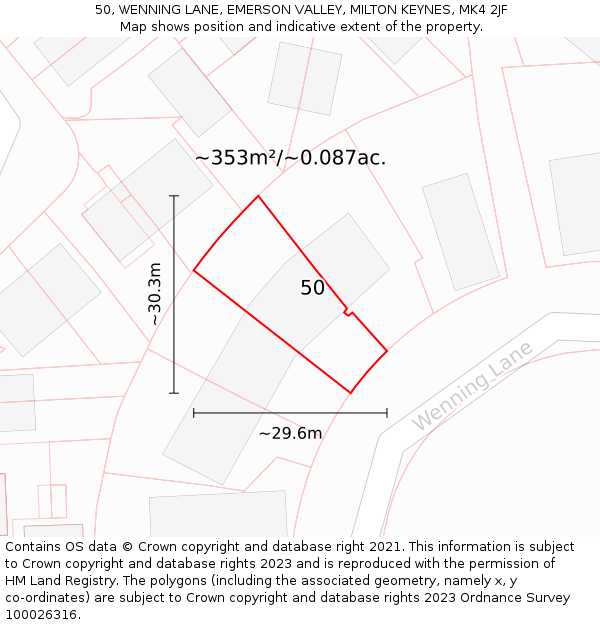 50, WENNING LANE, EMERSON VALLEY, MILTON KEYNES, MK4 2JF: Plot and title map