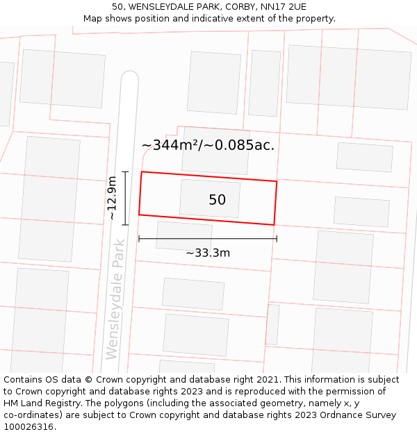 50, WENSLEYDALE PARK, CORBY, NN17 2UE: Plot and title map