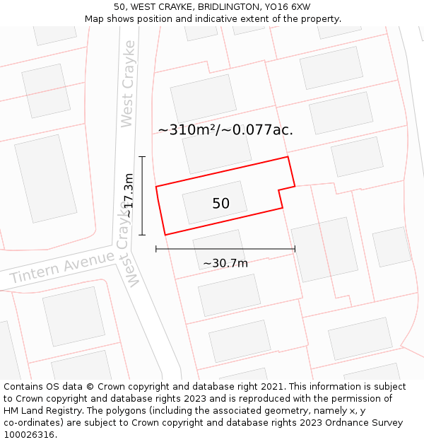 50, WEST CRAYKE, BRIDLINGTON, YO16 6XW: Plot and title map