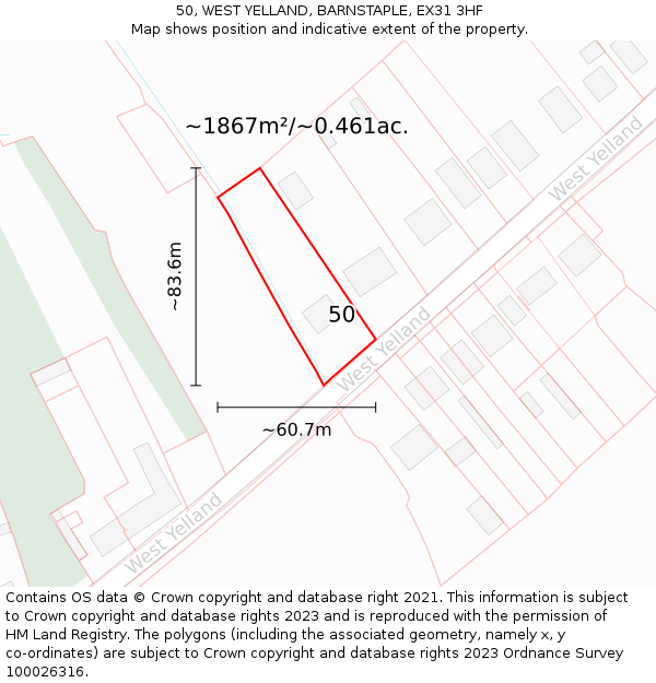 50, WEST YELLAND, BARNSTAPLE, EX31 3HF: Plot and title map