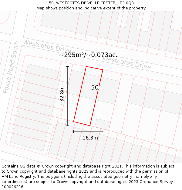 50, WESTCOTES DRIVE, LEICESTER, LE3 0QR: Plot and title map