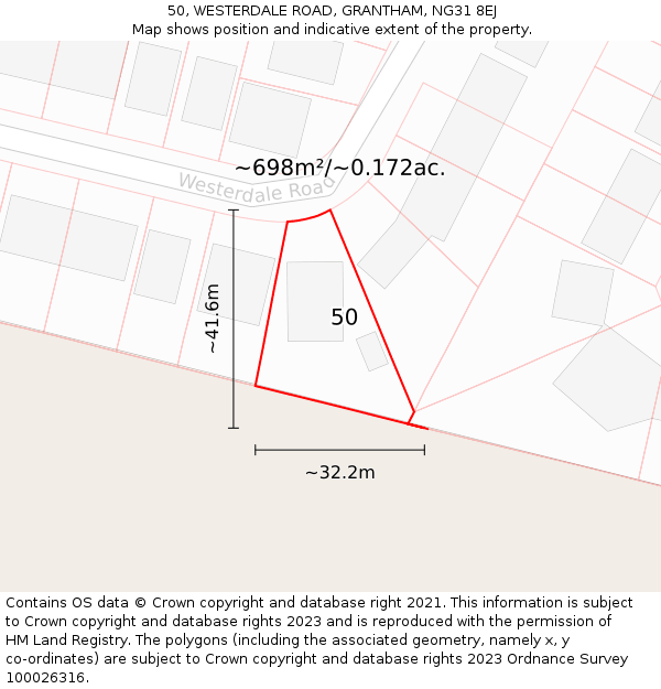 50, WESTERDALE ROAD, GRANTHAM, NG31 8EJ: Plot and title map