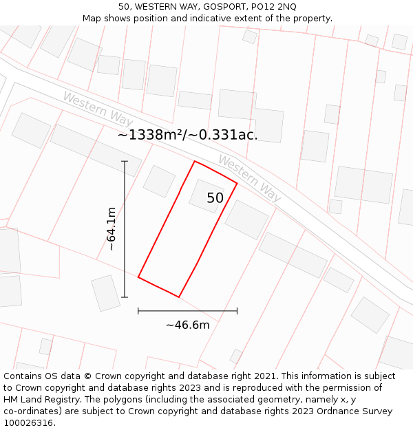 50, WESTERN WAY, GOSPORT, PO12 2NQ: Plot and title map