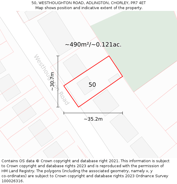 50, WESTHOUGHTON ROAD, ADLINGTON, CHORLEY, PR7 4ET: Plot and title map