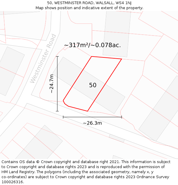 50, WESTMINSTER ROAD, WALSALL, WS4 1NJ: Plot and title map