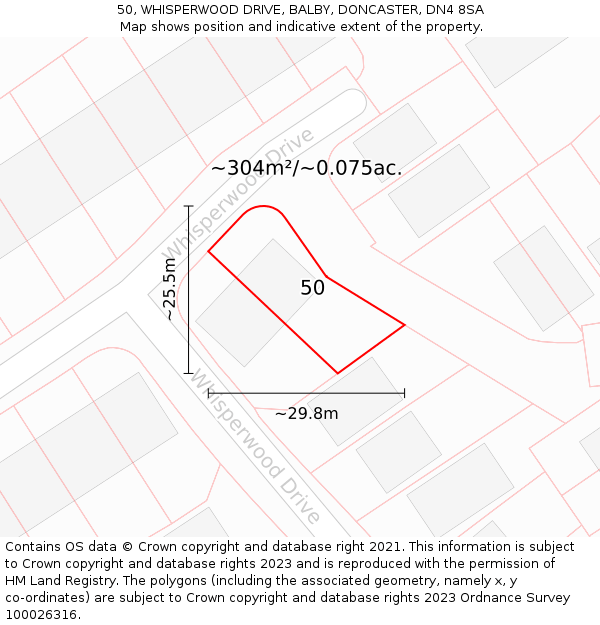 50, WHISPERWOOD DRIVE, BALBY, DONCASTER, DN4 8SA: Plot and title map