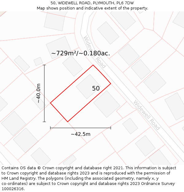 50, WIDEWELL ROAD, PLYMOUTH, PL6 7DW: Plot and title map
