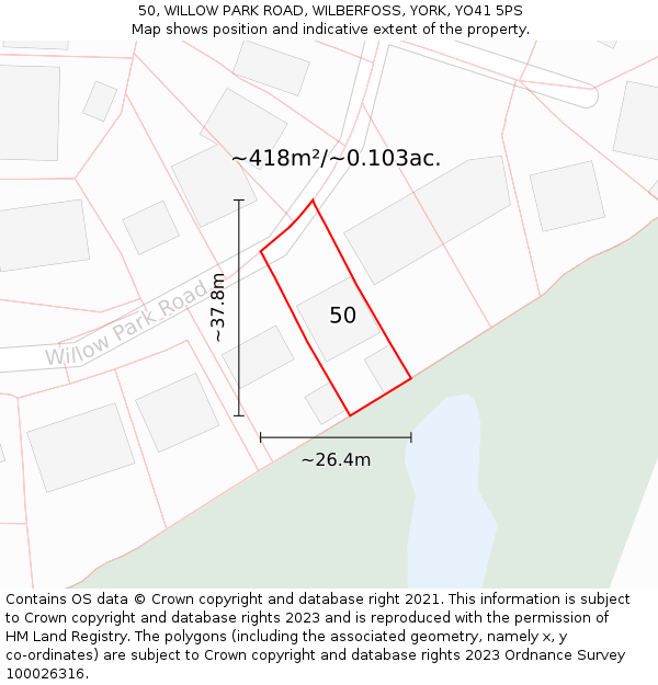 50, WILLOW PARK ROAD, WILBERFOSS, YORK, YO41 5PS: Plot and title map