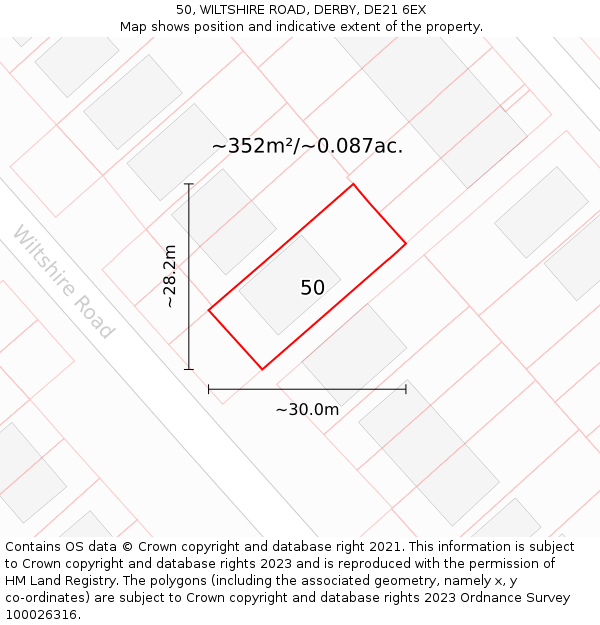 50, WILTSHIRE ROAD, DERBY, DE21 6EX: Plot and title map