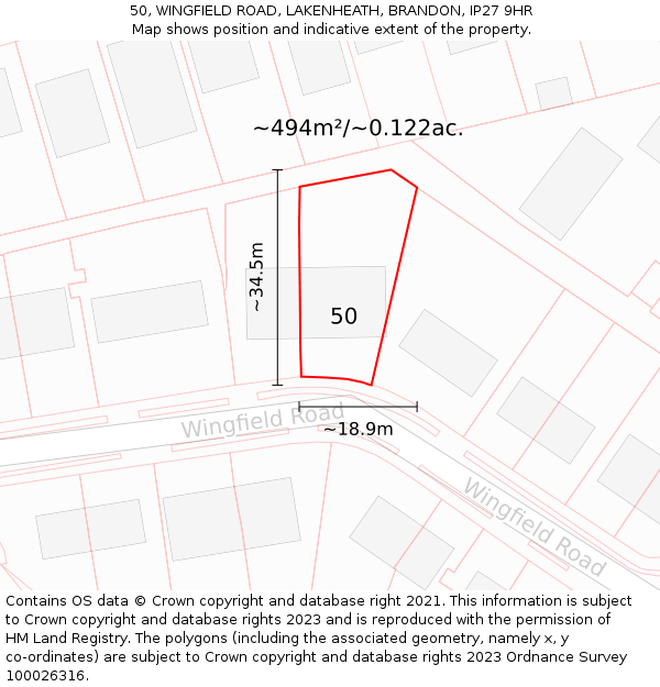 50, WINGFIELD ROAD, LAKENHEATH, BRANDON, IP27 9HR: Plot and title map