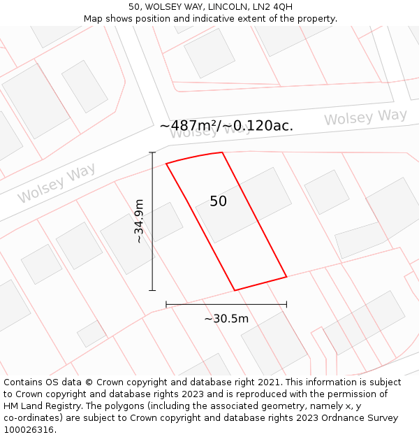 50, WOLSEY WAY, LINCOLN, LN2 4QH: Plot and title map