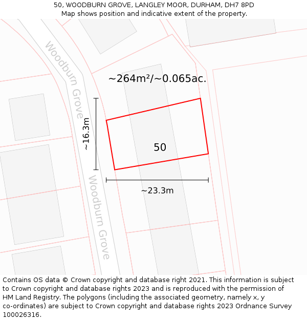 50, WOODBURN GROVE, LANGLEY MOOR, DURHAM, DH7 8PD: Plot and title map