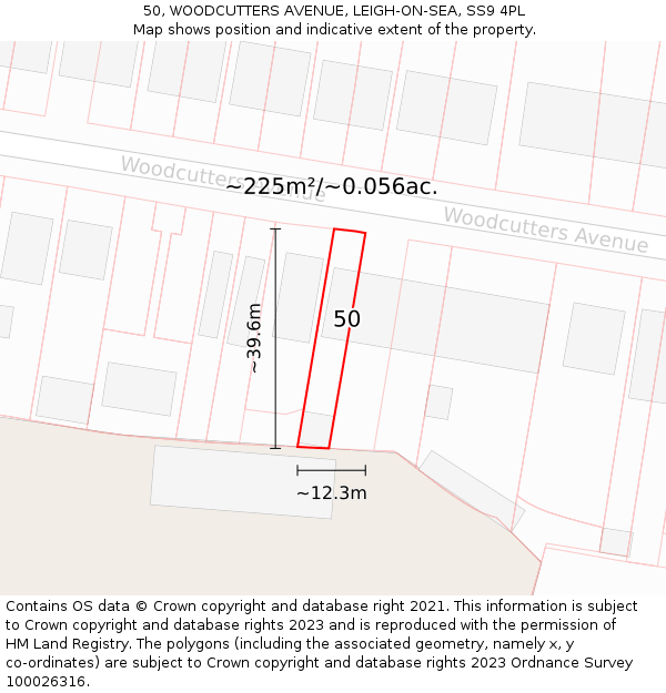 50, WOODCUTTERS AVENUE, LEIGH-ON-SEA, SS9 4PL: Plot and title map