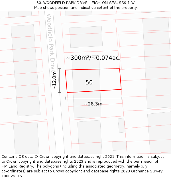 50, WOODFIELD PARK DRIVE, LEIGH-ON-SEA, SS9 1LW: Plot and title map