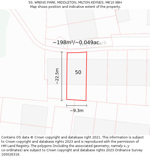 50, WRENS PARK, MIDDLETON, MILTON KEYNES, MK10 9BH: Plot and title map