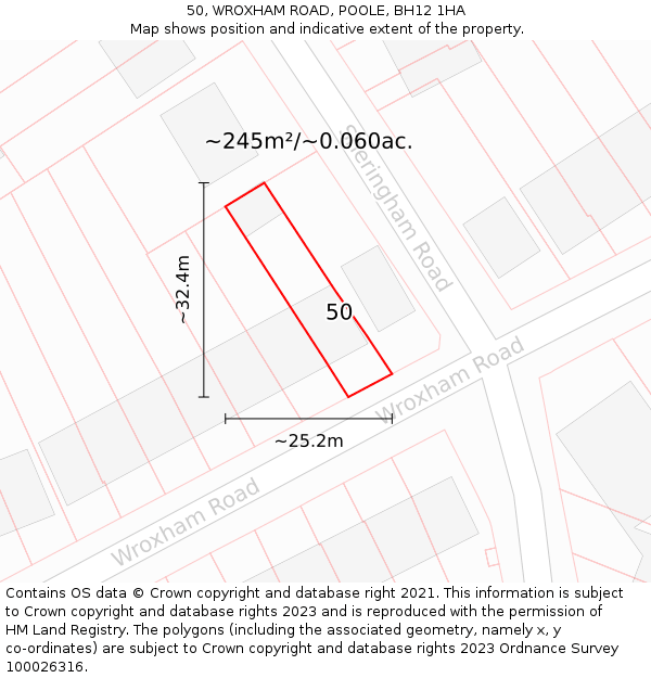 50, WROXHAM ROAD, POOLE, BH12 1HA: Plot and title map