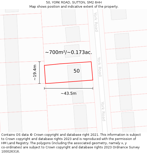 50, YORK ROAD, SUTTON, SM2 6HH: Plot and title map