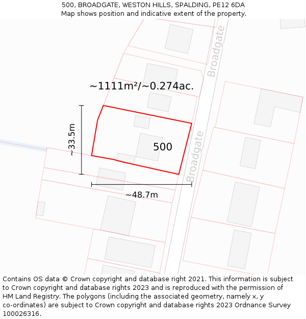 500, BROADGATE, WESTON HILLS, SPALDING, PE12 6DA: Plot and title map