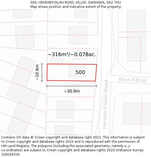 500, HENDREFOILAN ROAD, KILLAY, SWANSEA, SA2 7NU: Plot and title map