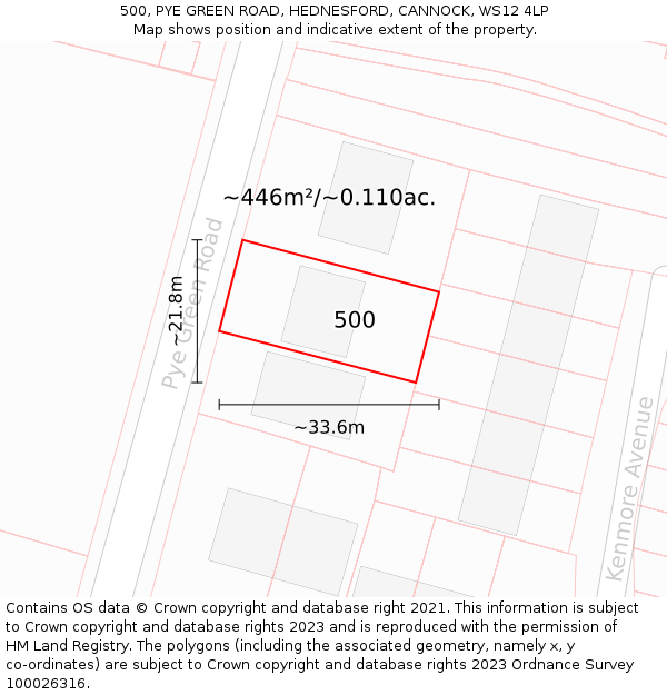 500, PYE GREEN ROAD, HEDNESFORD, CANNOCK, WS12 4LP: Plot and title map