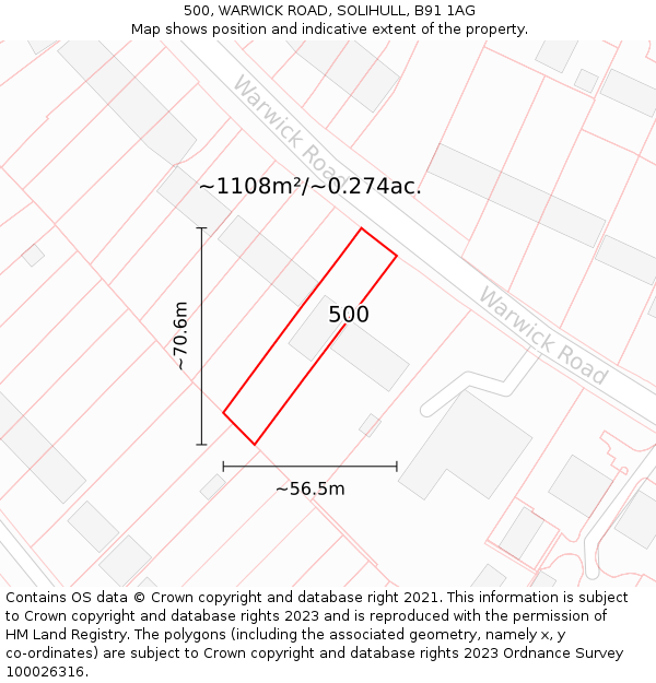 500, WARWICK ROAD, SOLIHULL, B91 1AG: Plot and title map