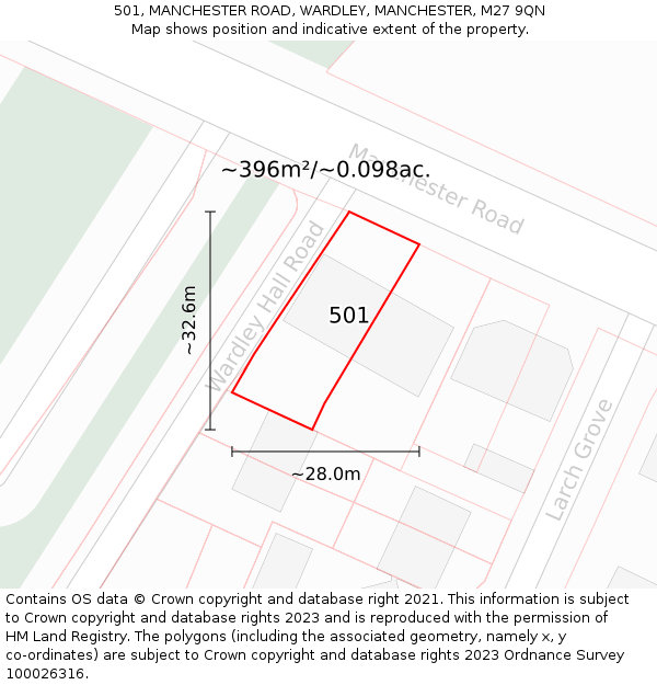 501, MANCHESTER ROAD, WARDLEY, MANCHESTER, M27 9QN: Plot and title map