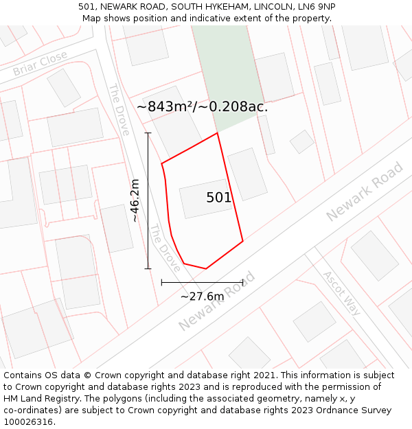 501, NEWARK ROAD, SOUTH HYKEHAM, LINCOLN, LN6 9NP: Plot and title map