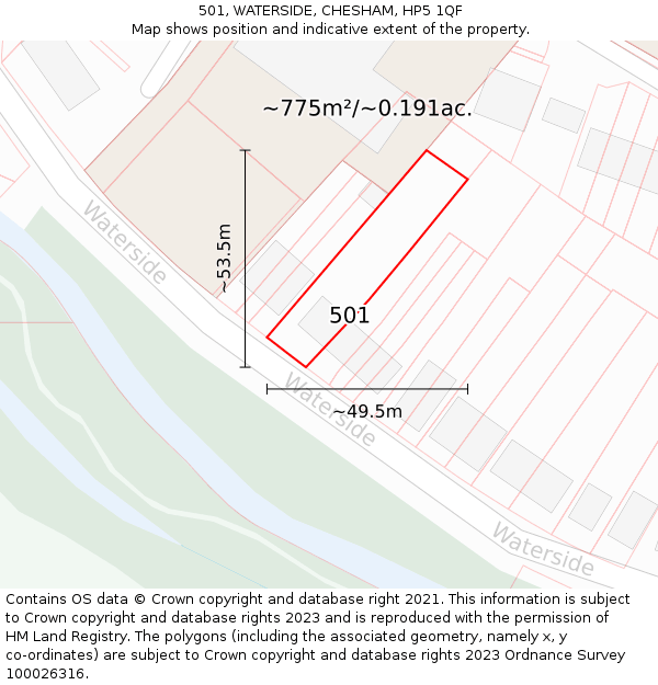 501, WATERSIDE, CHESHAM, HP5 1QF: Plot and title map