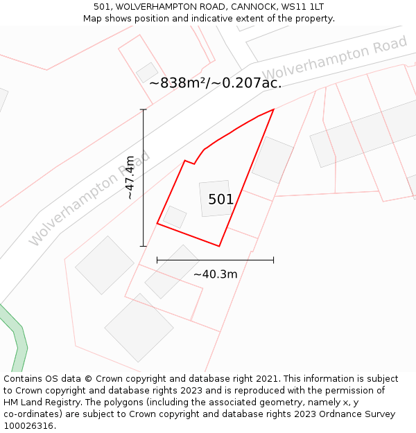 501, WOLVERHAMPTON ROAD, CANNOCK, WS11 1LT: Plot and title map