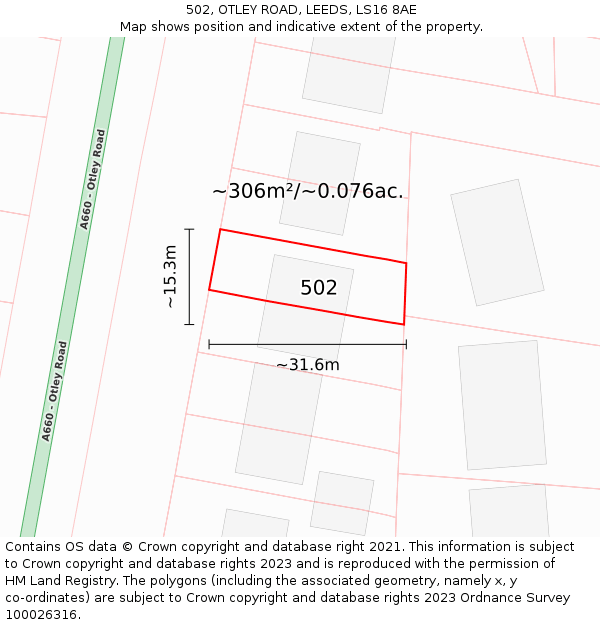 502, OTLEY ROAD, LEEDS, LS16 8AE: Plot and title map