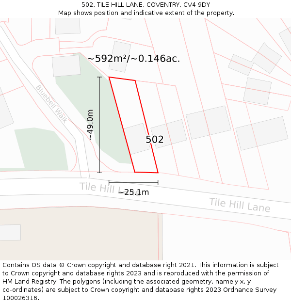 502, TILE HILL LANE, COVENTRY, CV4 9DY: Plot and title map