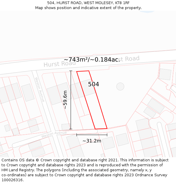 504, HURST ROAD, WEST MOLESEY, KT8 1RF: Plot and title map