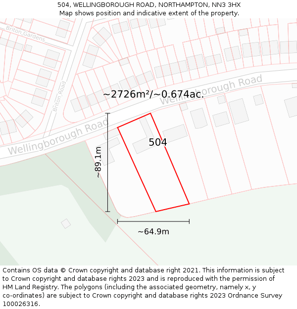 504, WELLINGBOROUGH ROAD, NORTHAMPTON, NN3 3HX: Plot and title map