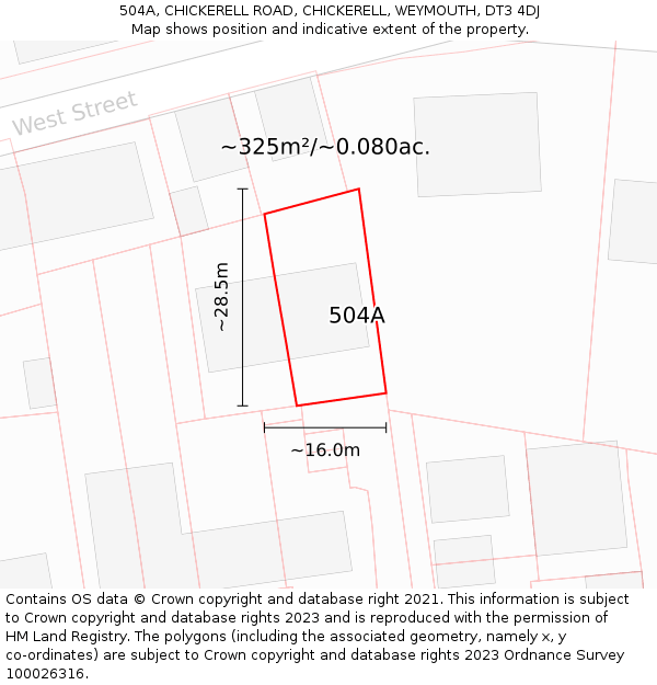 504A, CHICKERELL ROAD, CHICKERELL, WEYMOUTH, DT3 4DJ: Plot and title map