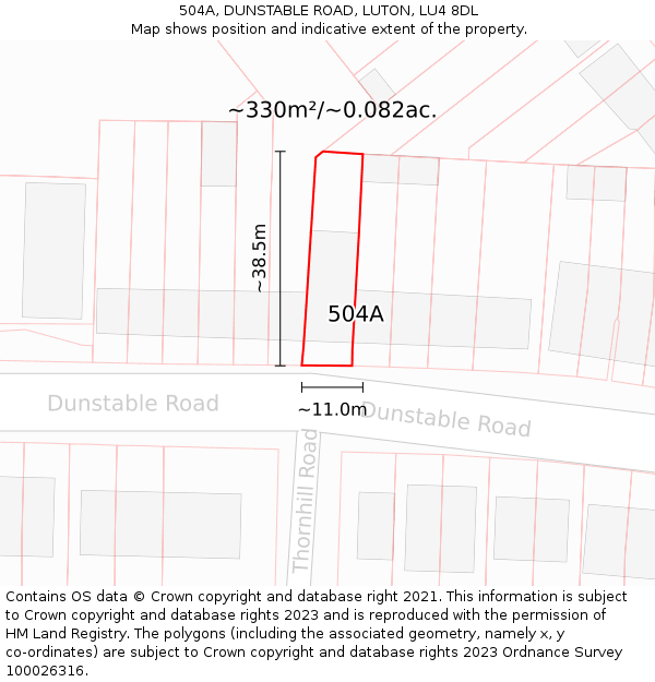 504A, DUNSTABLE ROAD, LUTON, LU4 8DL: Plot and title map