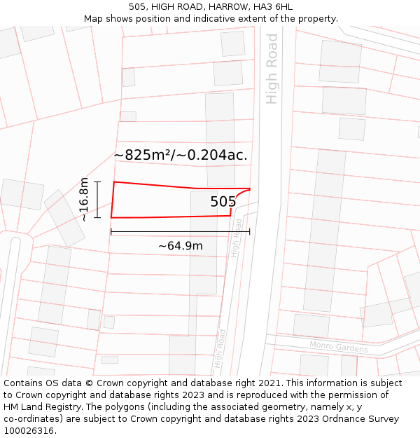 505, HIGH ROAD, HARROW, HA3 6HL: Plot and title map