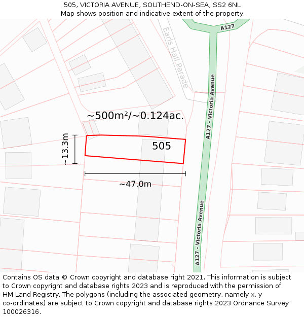 505, VICTORIA AVENUE, SOUTHEND-ON-SEA, SS2 6NL: Plot and title map