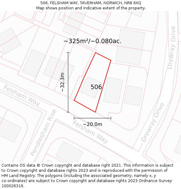 506, FELSHAM WAY, TAVERHAM, NORWICH, NR8 6XQ: Plot and title map