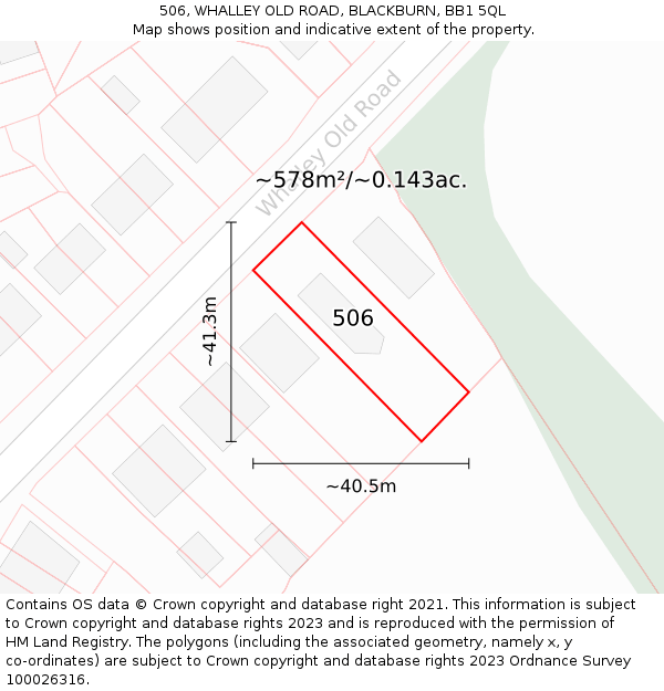 506, WHALLEY OLD ROAD, BLACKBURN, BB1 5QL: Plot and title map