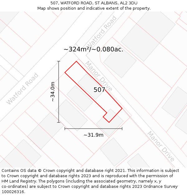 507, WATFORD ROAD, ST ALBANS, AL2 3DU: Plot and title map