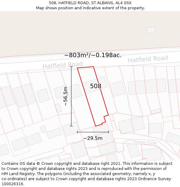 508, HATFIELD ROAD, ST ALBANS, AL4 0SX: Plot and title map